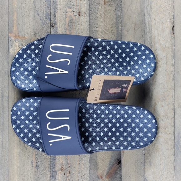 rar dunn USA Slides Sandals Navy White Patriotic - Picture 6 of 8